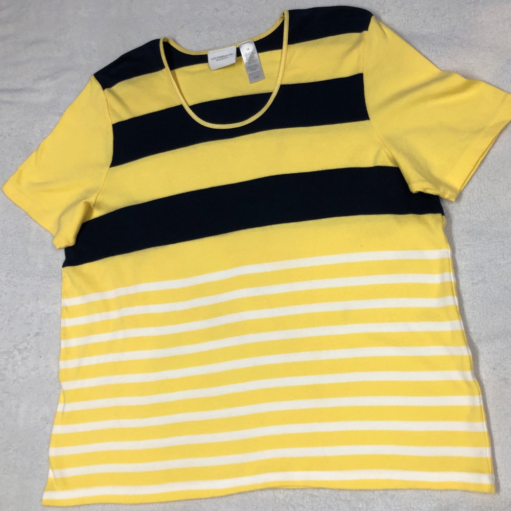 5 for $10 Liz Claiborne EUC Yellow, White, & Navy Striped Top 1X - Picture 2 of 7